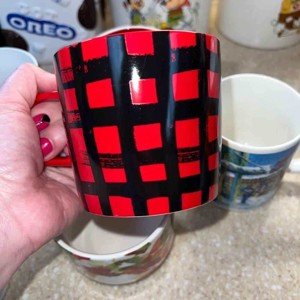 6 Starbucks Mugs Lot 2006 2016 Red & Black Checkered Winter Wonderland Dove